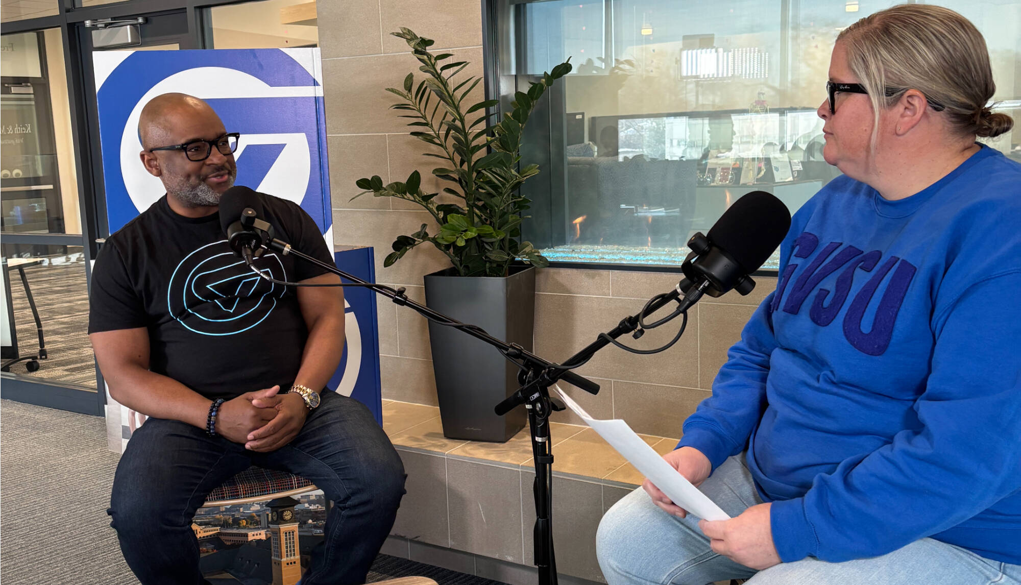 Donta Truss recording a podcast